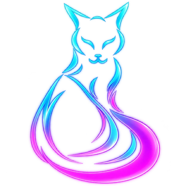 Katsune cyan and magenta tribal feline logo